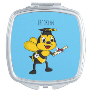 Happy cartoon bee graduation compact mirror