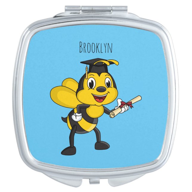 Happy cartoon bee graduation compact mirror (Front)