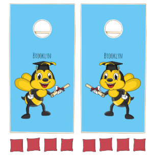 Happy cartoon bee graduation cornhole set
