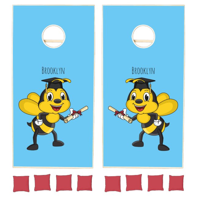 Happy cartoon bee graduation cornhole set (Set)