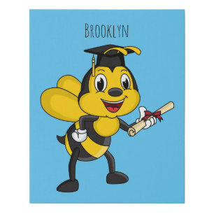 Happy cartoon bee graduation faux canvas print