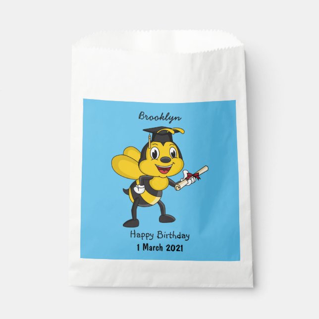 Happy cartoon bee graduation favor bag (Front)