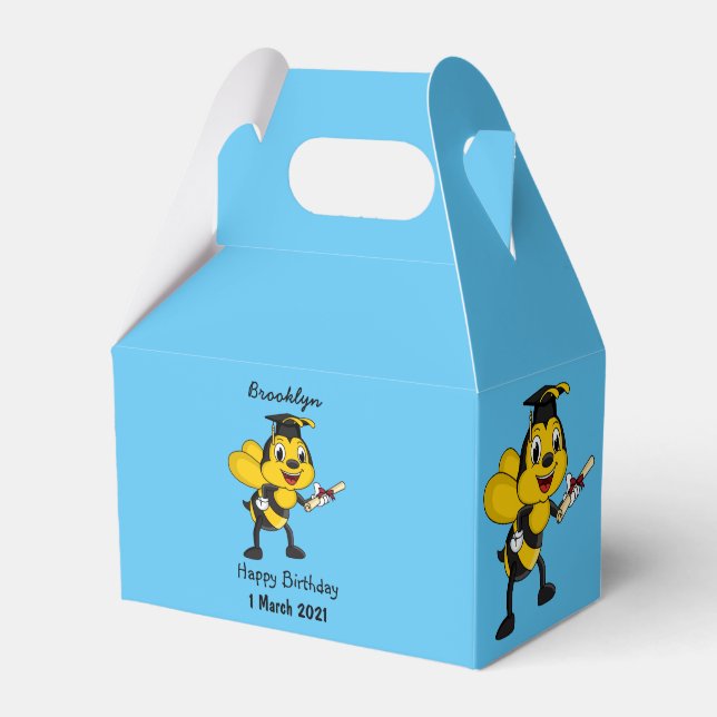 Happy cartoon bee graduation favor boxes (Front Side)