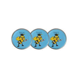 Happy cartoon bee graduation golf ball marker