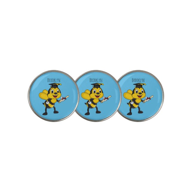 Happy cartoon bee graduation golf ball marker (3 Up)