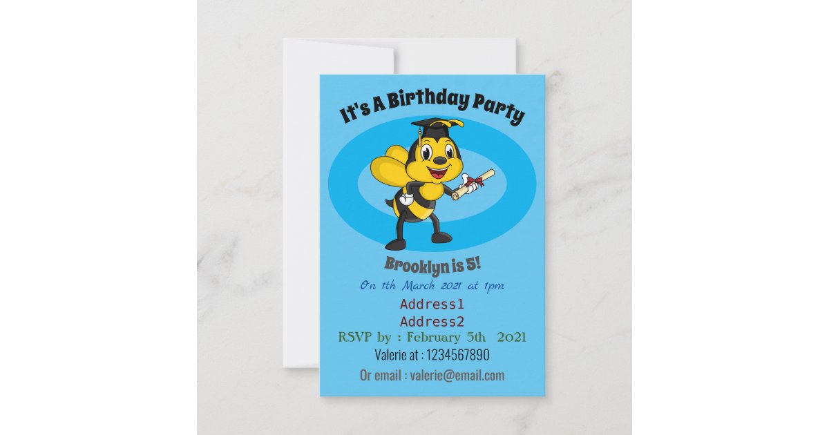 Happy cartoon bee graduation invitation | Zazzle