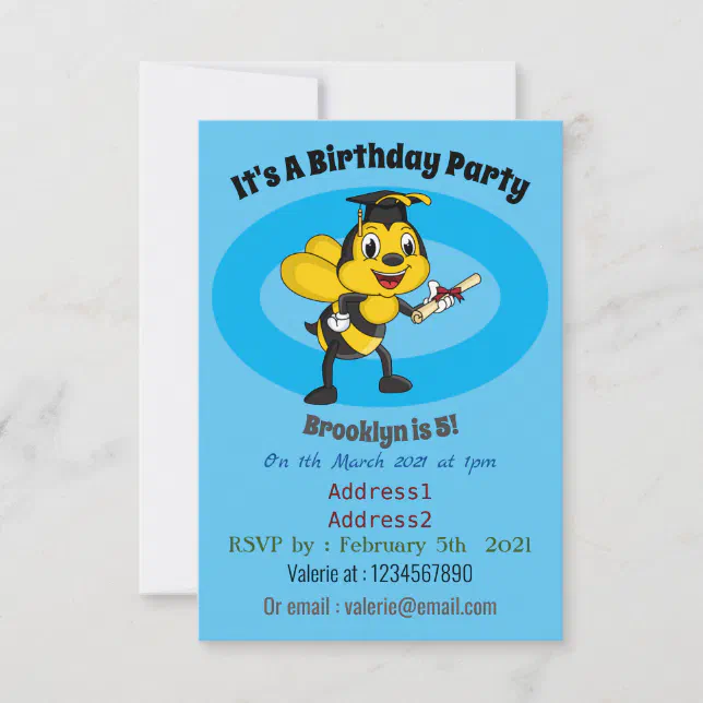 Bee Graduation Card Happy cartoon bee graduation invitation | Zazzle