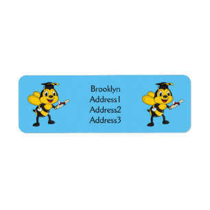 Happy cartoon bee graduation label