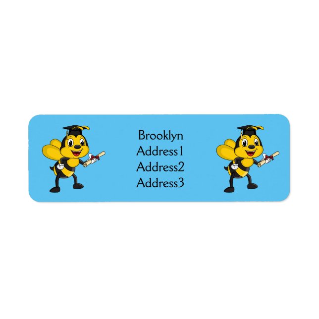 Happy cartoon bee graduation label (Front)