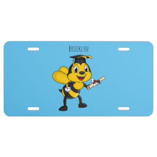 Happy cartoon bee graduation license plate