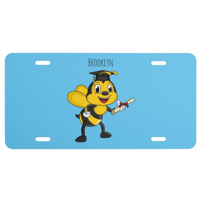 Happy cartoon bee graduation license plate (Front)