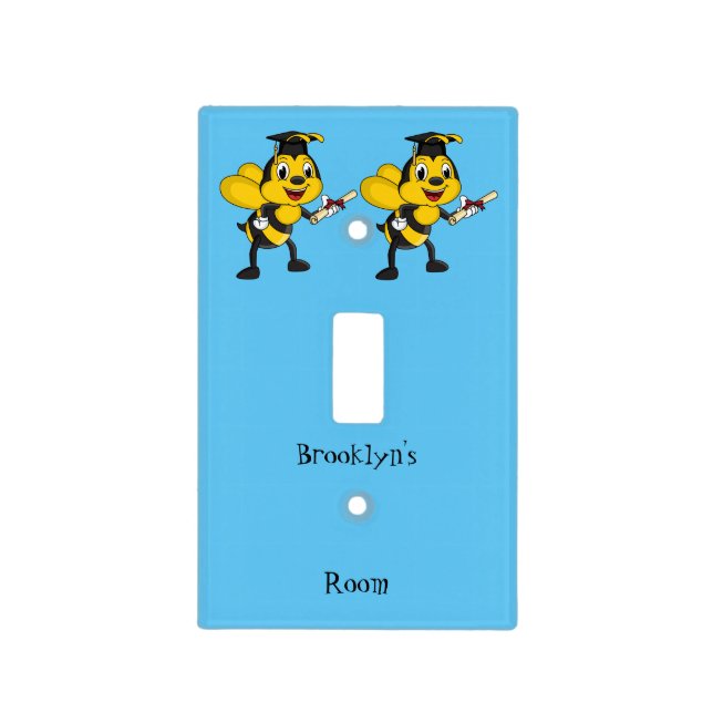 Happy cartoon bee graduation light switch cover (Front)