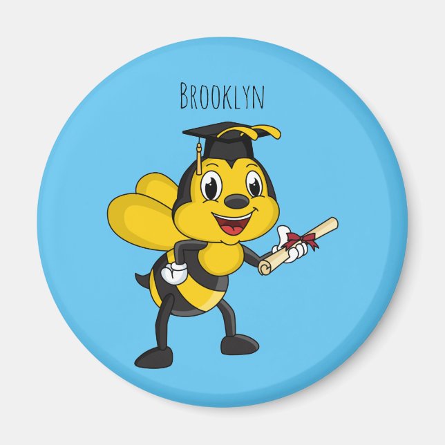 Happy cartoon bee graduation magnet (Front)