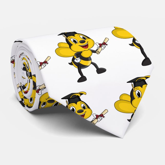 Happy cartoon bee graduation  neck tie (Rolled)