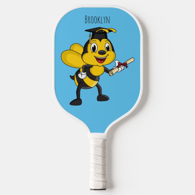 Happy cartoon bee graduation  pickleball paddle (Front)