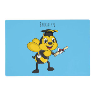 Happy cartoon bee graduation placemat