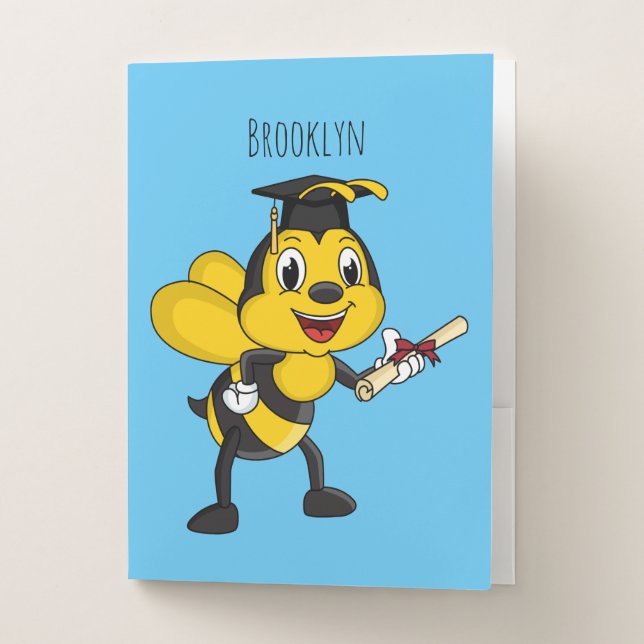 Happy cartoon bee graduation  pocket folder (Front)