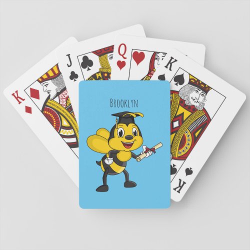 Happy cartoon bee graduation poker cards
