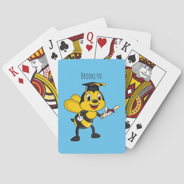 Happy cartoon bee graduation poker cards (Back)