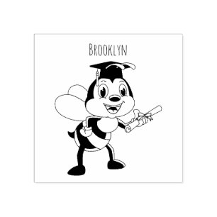 Happy cartoon bee graduation rubber stamp