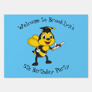 Happy cartoon bee graduation sign