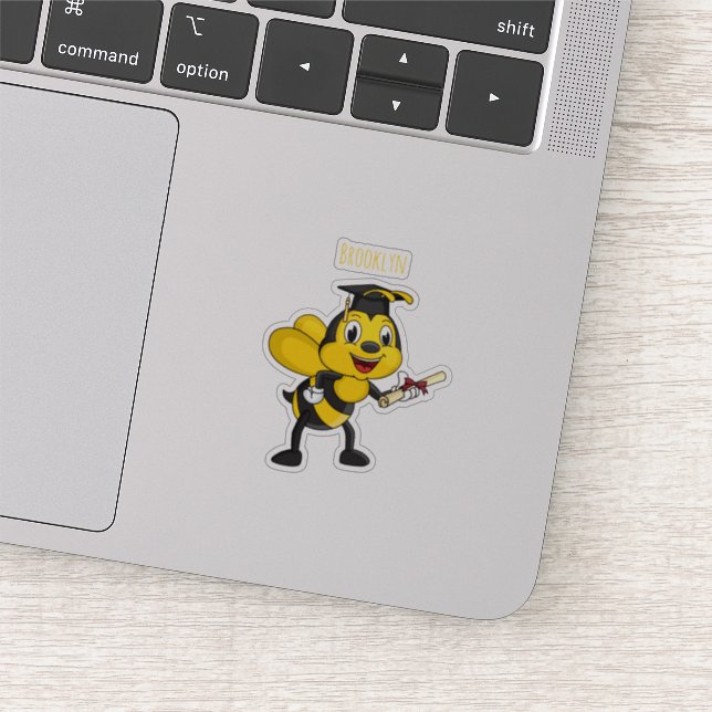 Happy cartoon bee graduation sticker (Detail)