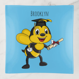 Happy cartoon bee graduation trinket tray
