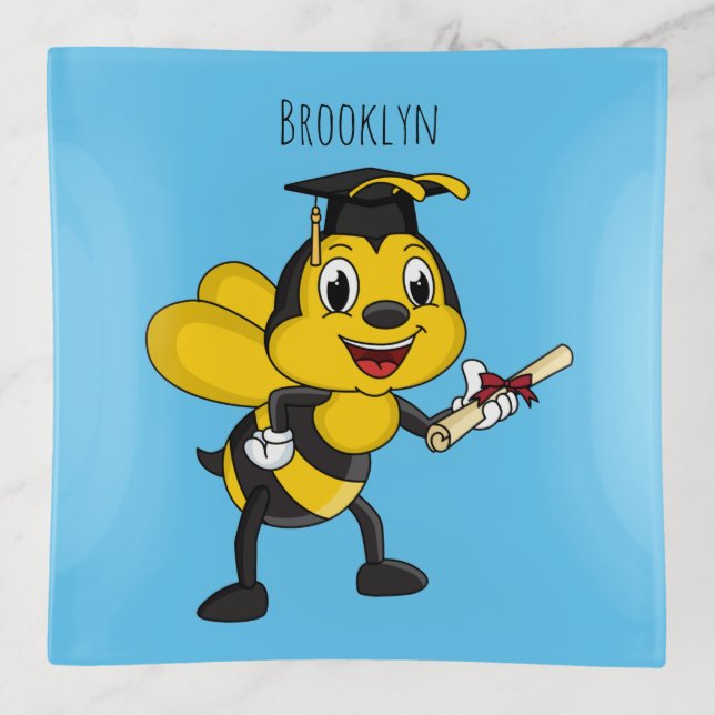 Happy cartoon bee graduation trinket tray (Front)