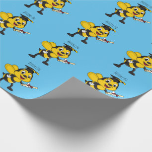 Happy cartoon bee graduation wrapping paper