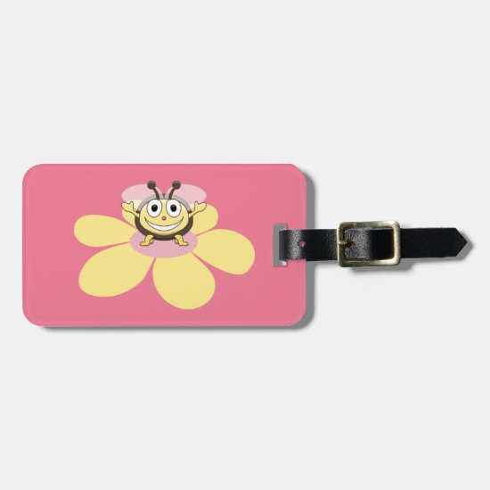 Happy Cartoon Bee Pink Personalized Kids Bag Tag