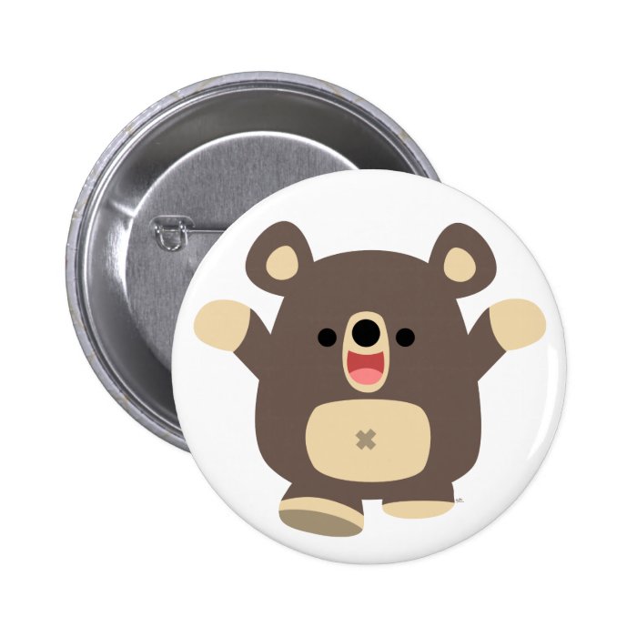 Happy Cartoon Black Bear button badge