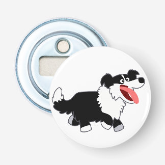 Happy Cartoon Border Collie Button Bottle Opener
