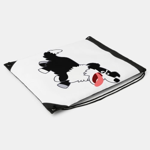 Happy Cartoon Border Collie Drawstring Backpack