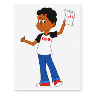 Happy Cartoon Boy holding A Paper Temporary Tattoo