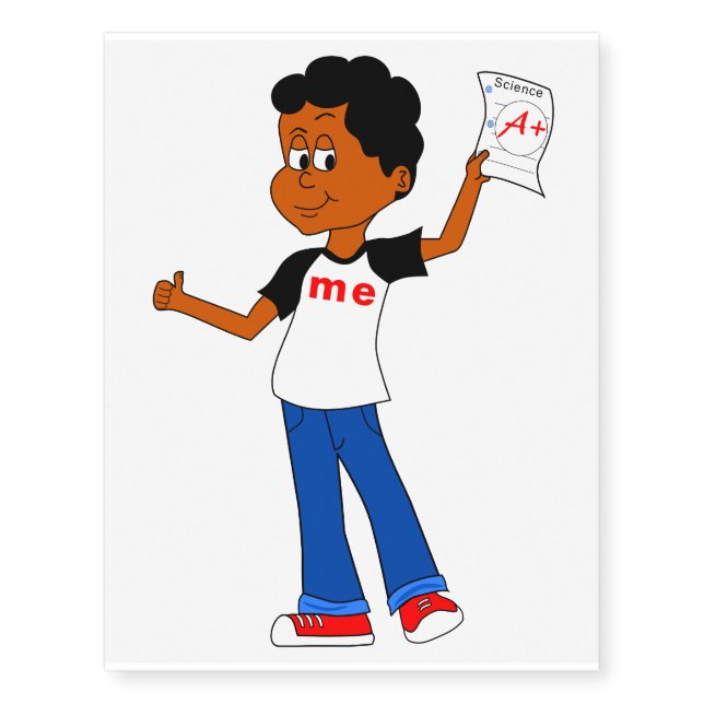Happy Cartoon Boy holding A Paper Temporary Tattoo (Front)