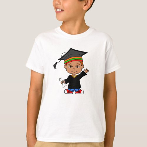 Happy Cartoon Boy Wearing Cap and Gown T_shirt