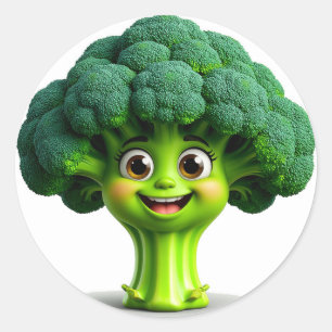 Happy Cartoon Broccoli Character With a Fun Classic Round Sticker