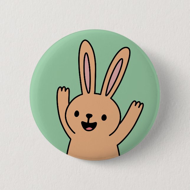 Happy Cartoon Bunny rabbit Button (Front)