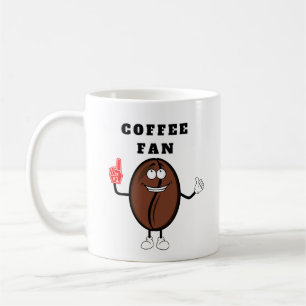 Happy Cartoon Coffee Bean Fan Character Mug