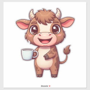 Happy Cartoon Cow With Milkshake Cup For Kids Sticker