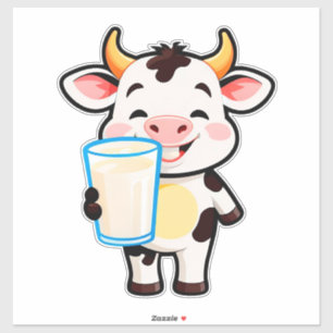 Happy Cartoon Cow With Milkshake Cup For Kids Sticker