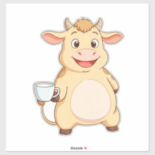 Happy Cartoon Cow With Milkshake Cup For Kids Sticker