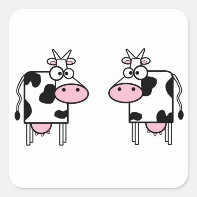 Happy Cartoon Cows Square Sticker (Front)