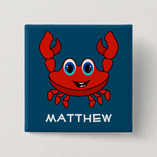 Happy Cartoon Crab Personalised Kids Button