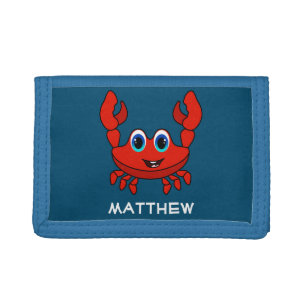 Happy Cartoon Crab Personalised Kids Trifold Wallet