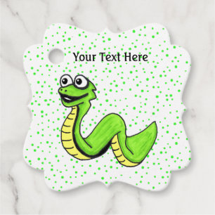 Happy Cartoon Cute Snake Bright Green Dots Favor Tags