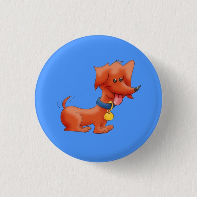 Happy Cartoon Dachshund Button (Front)