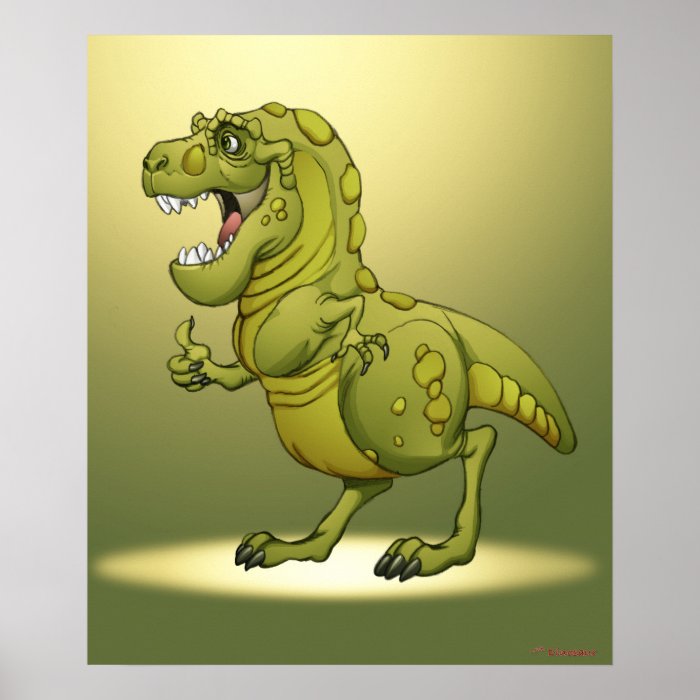 Happy Cartoon Dinosaur Giving the Thumbs Up Poster