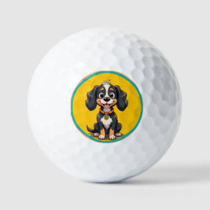Happy Cartoon Dog in a Colorful Circular Frame Golf Balls