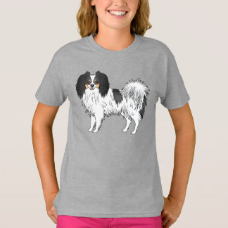 Happy Cartoon Dog Picturing A Tricolor Phalène Dog T-Shirt